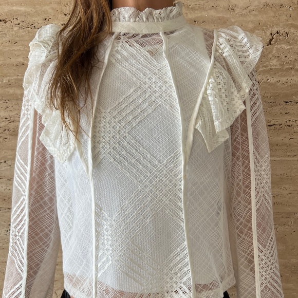 White Lace Long Sleeve Top - H&M size 12 frill detail - Picture 5 of 8